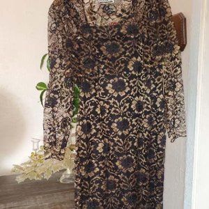 Retro Dress/Bolero Sexy Evening ,Blk Lace Metallic Gold Sz 12 Tailored Long